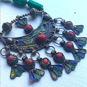 Raw Turquoise & Coral Silver Statement Necklace
